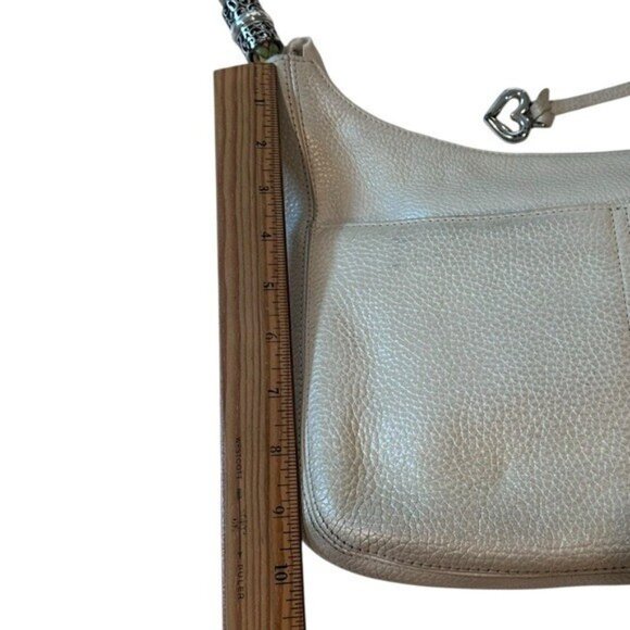 Brighton Barbados Pebbled Leather Handbag Purse Hobo Zip Top Ivory Pearl Multi - Picture 13 of 15